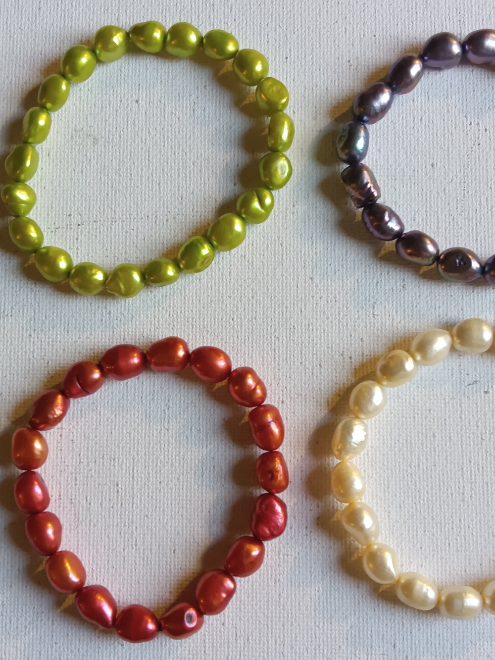 Pearl Bead Stretch Bracelet - Green, Red, Ivory, Purple (Set of 4)